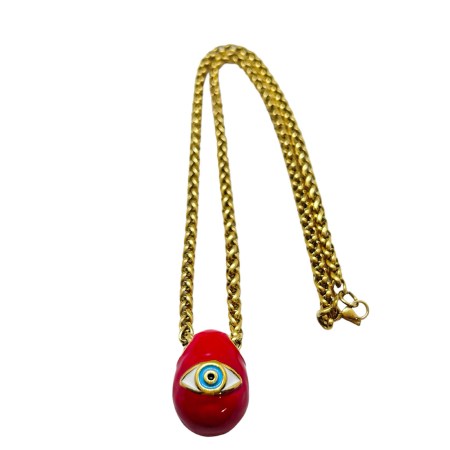 necklace steel gold chain and red egg3